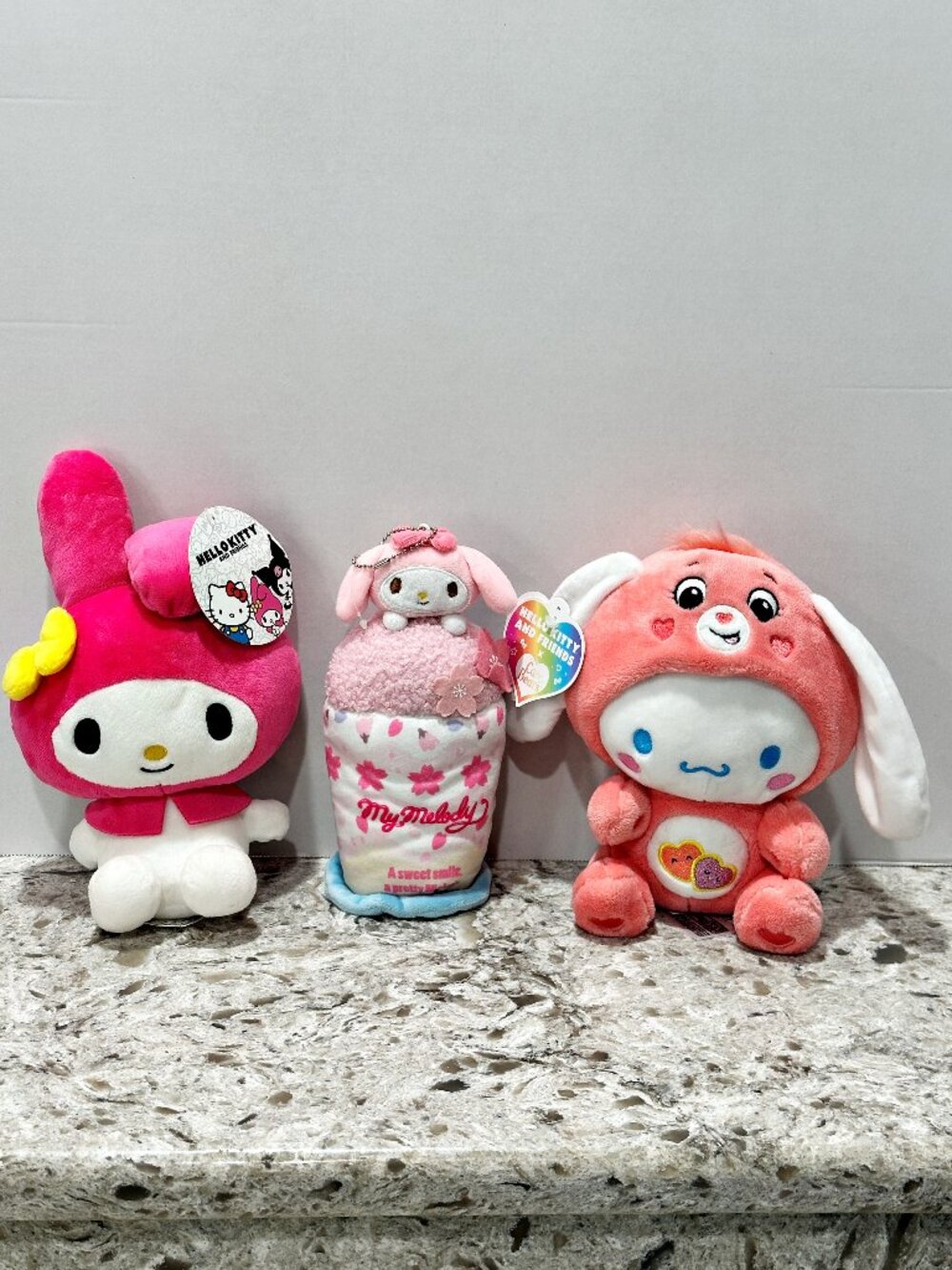 Lot 3 Sanrio Hello Kitty Plush My Melody - Parfait Pouch - Cinnamoroll Care Bear